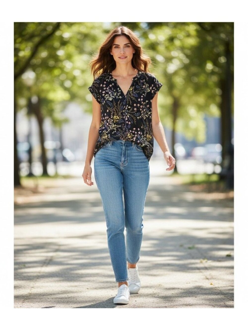 Philosophy Republic Womens Floral Print Blouse S Lightweight Short Sleeve Black